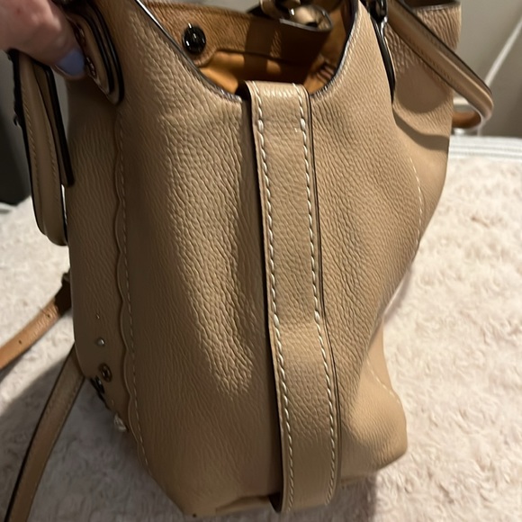 Coach Leather Tote Bag in Tan with Crossbody Strap and beading 9.5H x 15W - Picture 7 of 12
